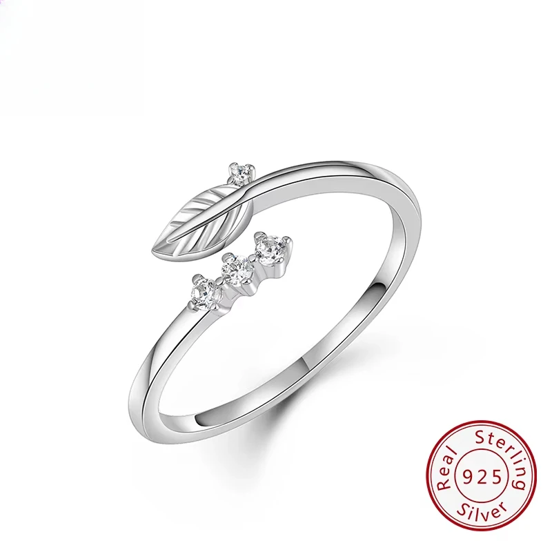 

KOSE JEWELS Fashion 925 Sterling Silver Adjustable Rings Leaf Design Ring with 4A Cubic Zirconia for Women Jewelry FRS102149W