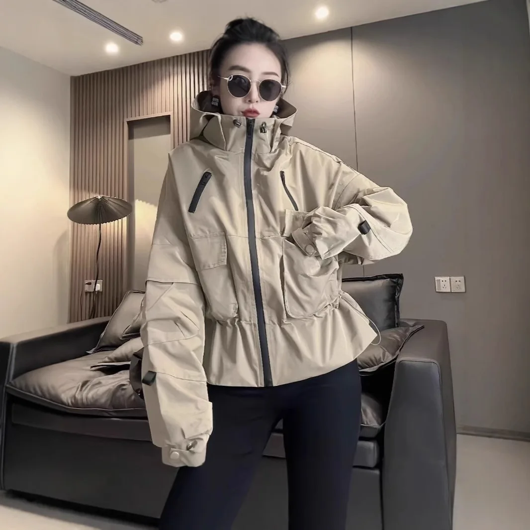 

British Hooded Short Jacket 2025 New Women's Casual Loose Trench coat Spring Windbreaker Coat Korean Drawstring Pocket Outwear