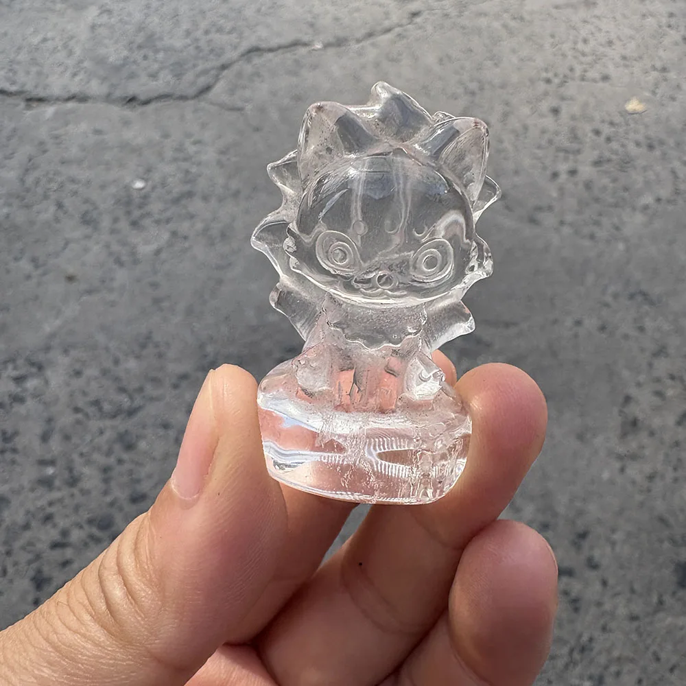 White Crystal Nine-Tail Fox Crystal Carving Gemstone Animal Figurine Healing Stone Home Decor Collector Edition