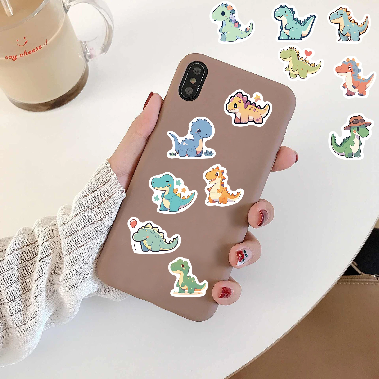 100PCS Cute Cartoon Short Legged Dinosaur Sticker Harajuku Suitcase Home Decorated DIY Scrapbook Coffee PVC Classic Sticker