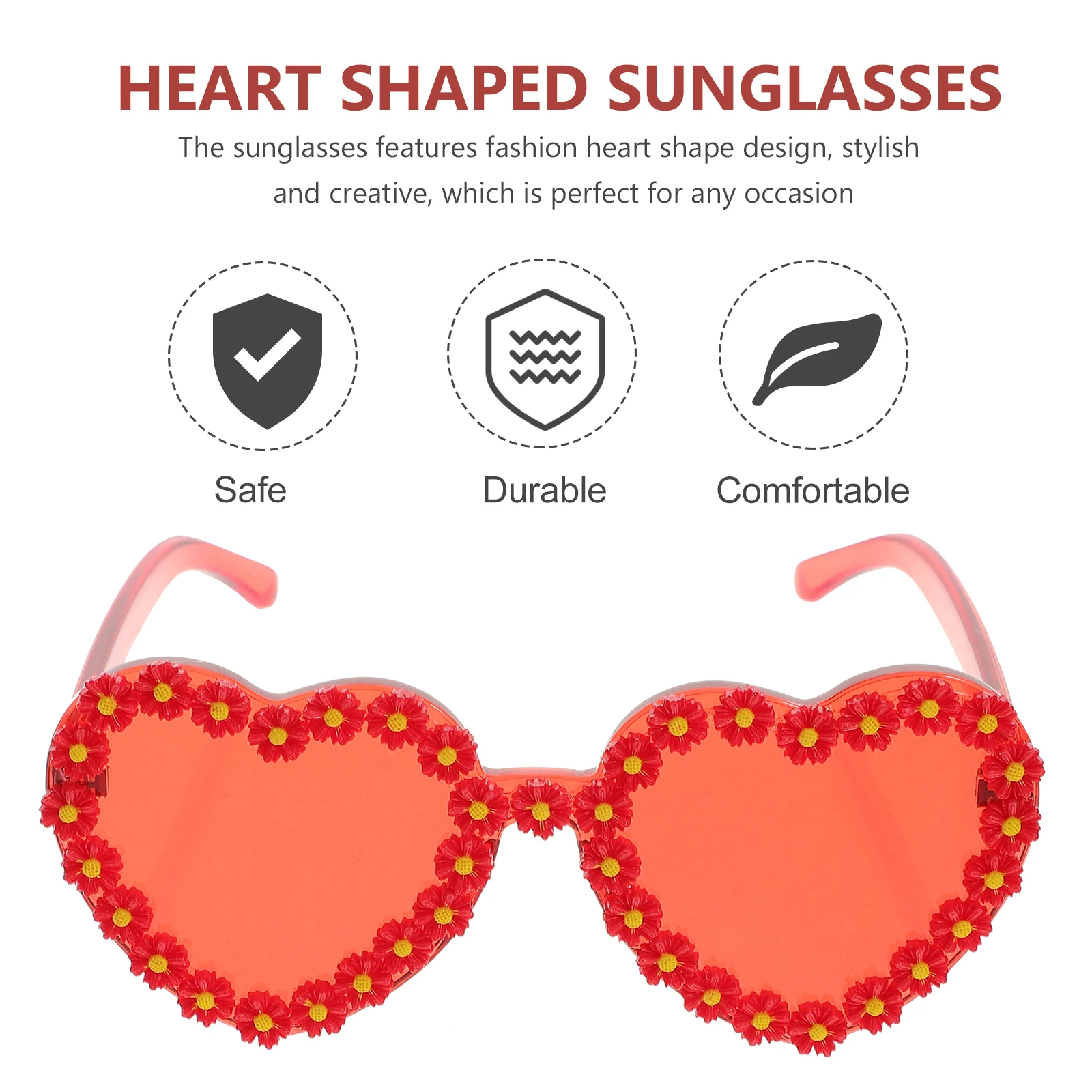 

1pc Fashion Shaped For Women Trendy Red Summer Sunglasses Uv Protection Lightweight Durable Rimless Heart Glasses 90S Style Red