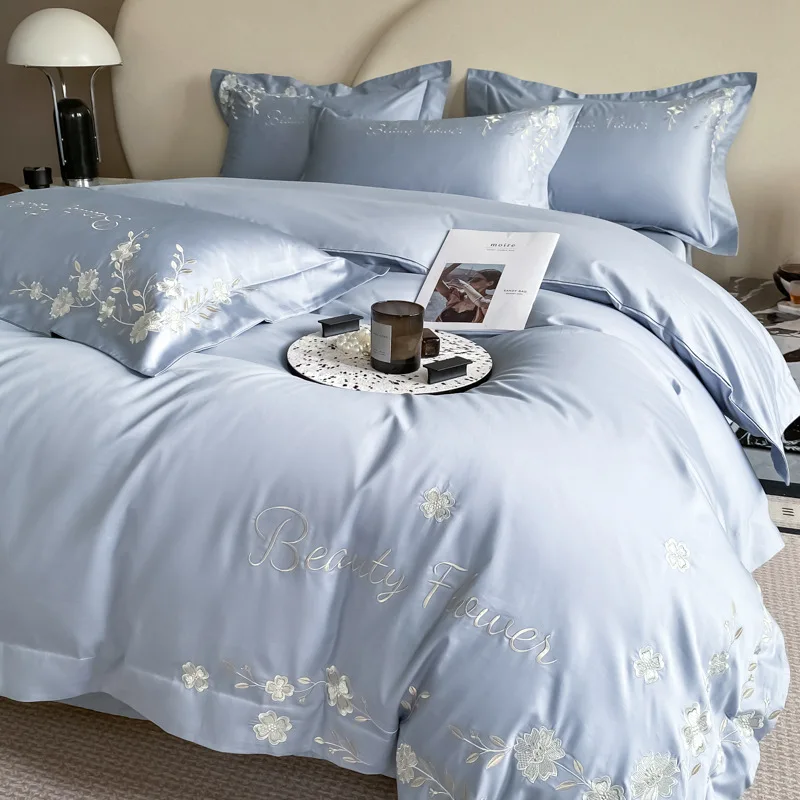 

JFLEGAL Skin-friendly Cotton Embroidery Bedding New Chinese Pure Cotton Four-piece Set Long-staple Cotton Quilt Cover Bed Sheet