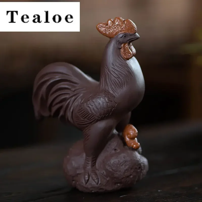 Yixing Purple Clay Tea Pet Lucky Zodiac Rooster Statue Ornaments Handmade Tea Figurine Crafts Chinese Zisha Tea Set Decoration