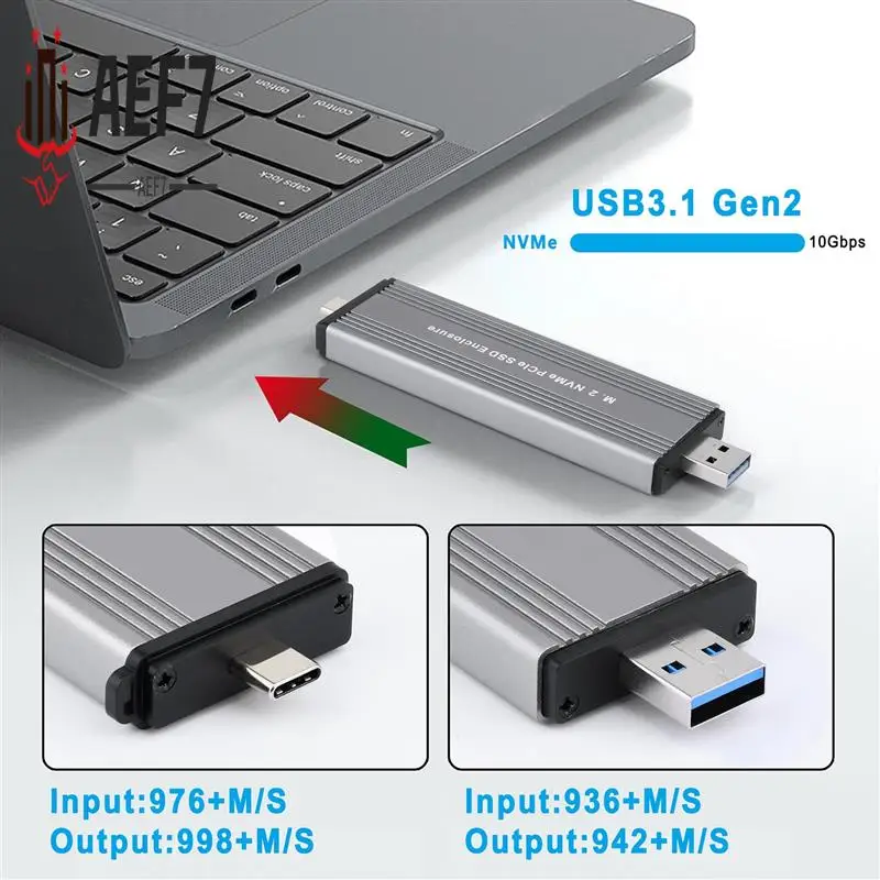

AEF7-M.2 NVME Pcie SSD-корпус с USB C 3.1 Gen 2 USB3.0 To M.2 M Key HDD Корпус для 2230 2242 2260 2280