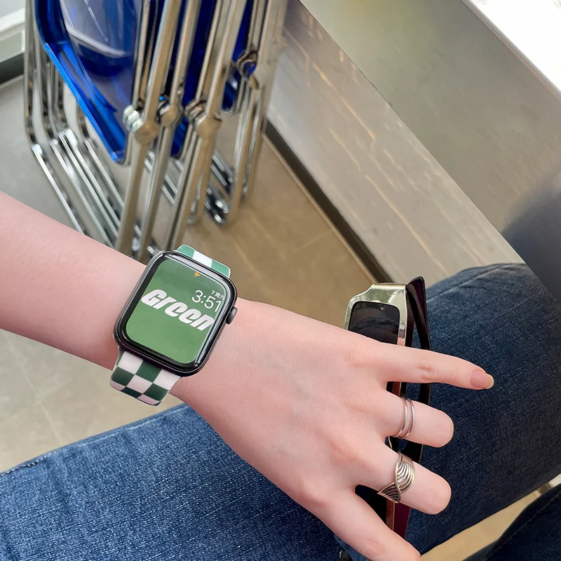 เกาหลี Checkerboard Lattice สำหรับ Apple นาฬิกา Series 7 41มม.45มม.44มม.40Mm Correa 38/แฟชั่น42มม.สำหรับ IWatch 6 SE 5