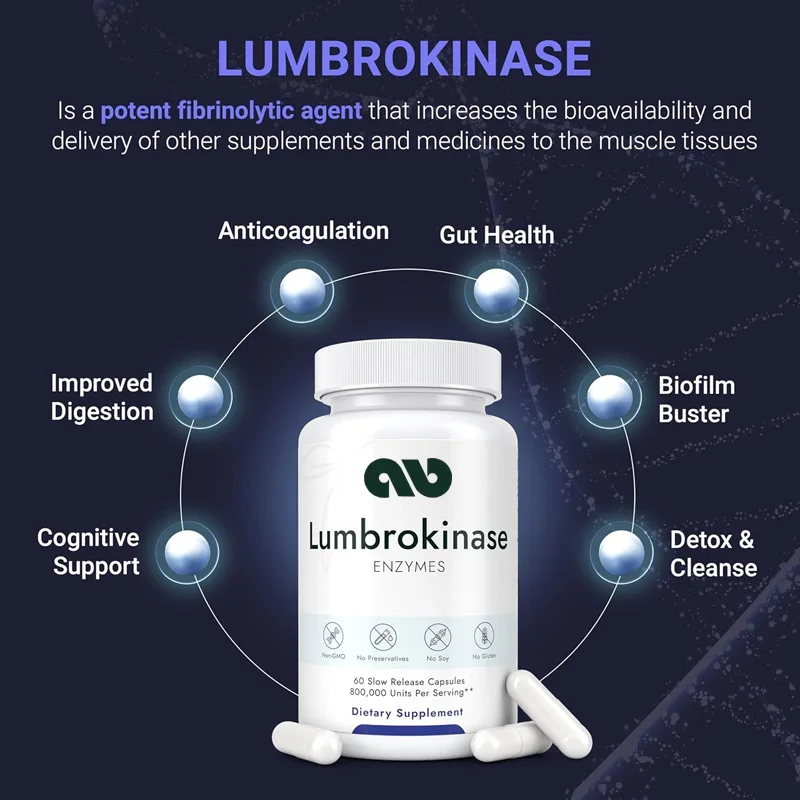 Powerful Lumbrokinase Supplement 40mg - for Energy Support, Digestion, Detoxification, Cognition, and Intestinal Health