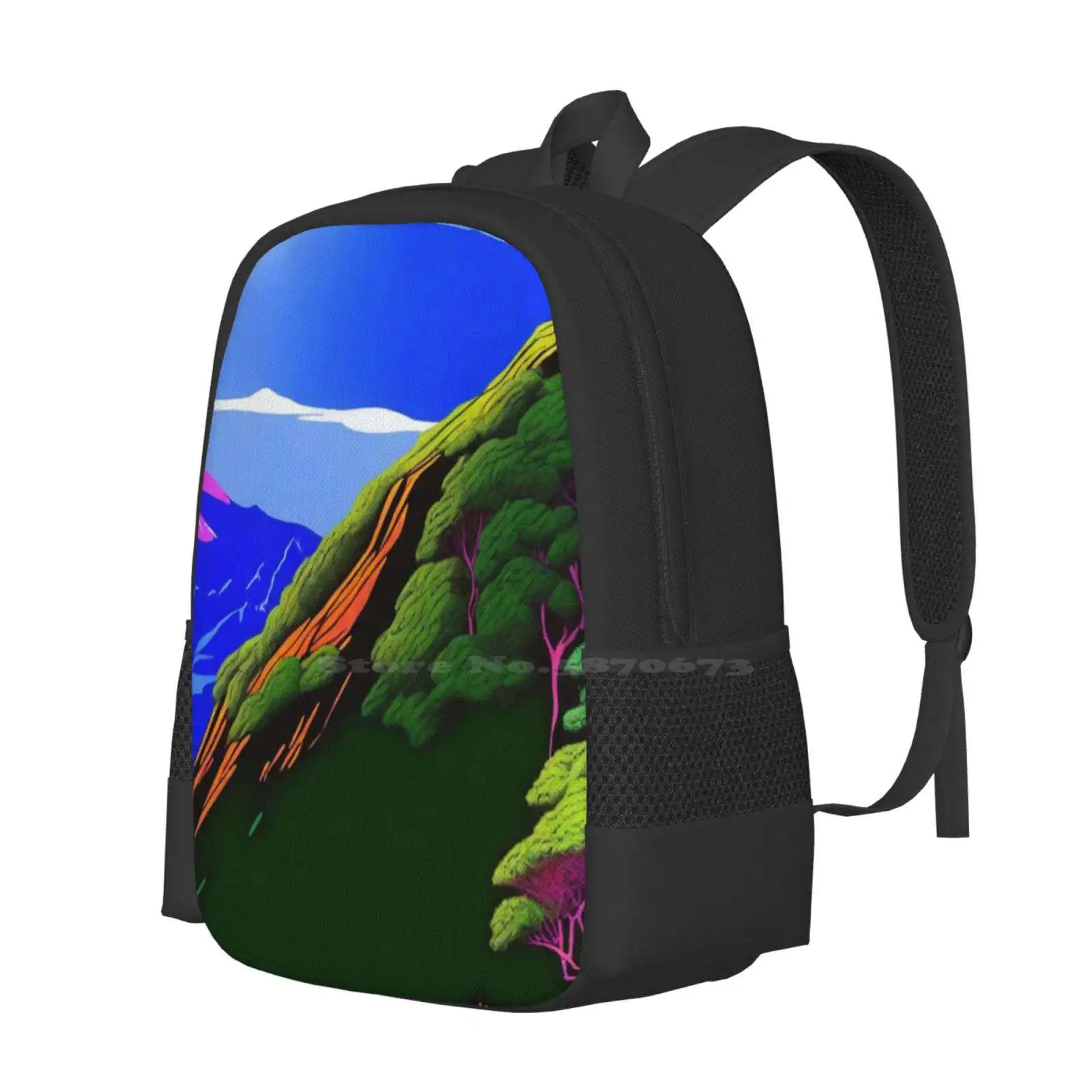 Artwork By Eyvind Earle Hot Sale Schoolbag Backpack Fashion Bags Tree Nature Mountain Landscape Eyvind Earle Hills Bright Magic