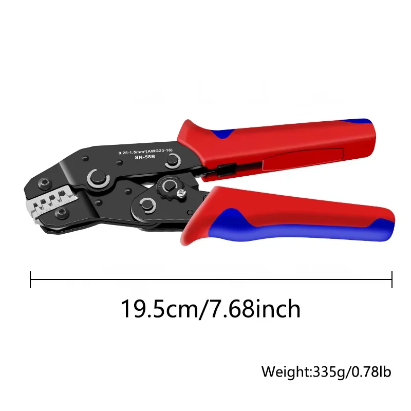 Pinza de crimpado no aislada SN-58B 0.25-1.5MM², AWG23-16 para cables de puente Dupont, terminales EPS, PCIE, SATA, PINS, MOLEX, JST