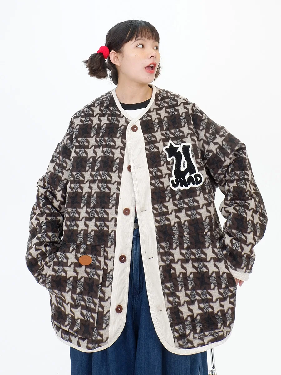 

Vintage Star Woolen Coats Women's 2023 Autumn New Loose Blouse American Retro Jackets Trend