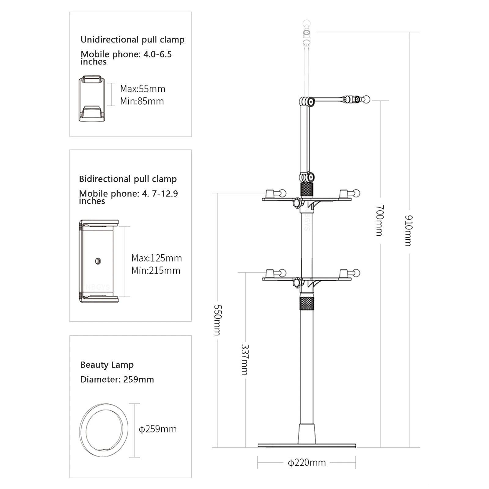 Mobile Phone Tablet Computer Stand Color Changing Light Live Online Class High Angle Shot Bracket Collapsible Lifting Rotation