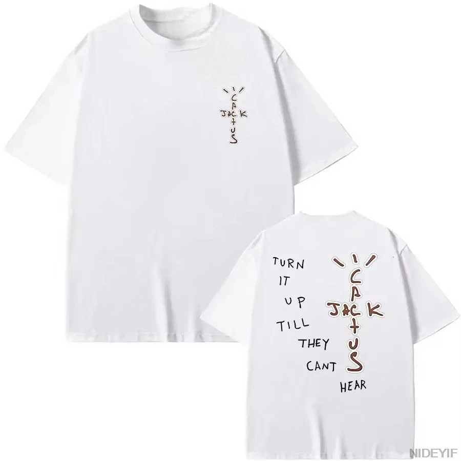 Cactus Jack Handwriting Slogan Tshirt 2026 Vintage Oversized Tee Double Sided Letter Print Travis Scott Casual Short Sleeve