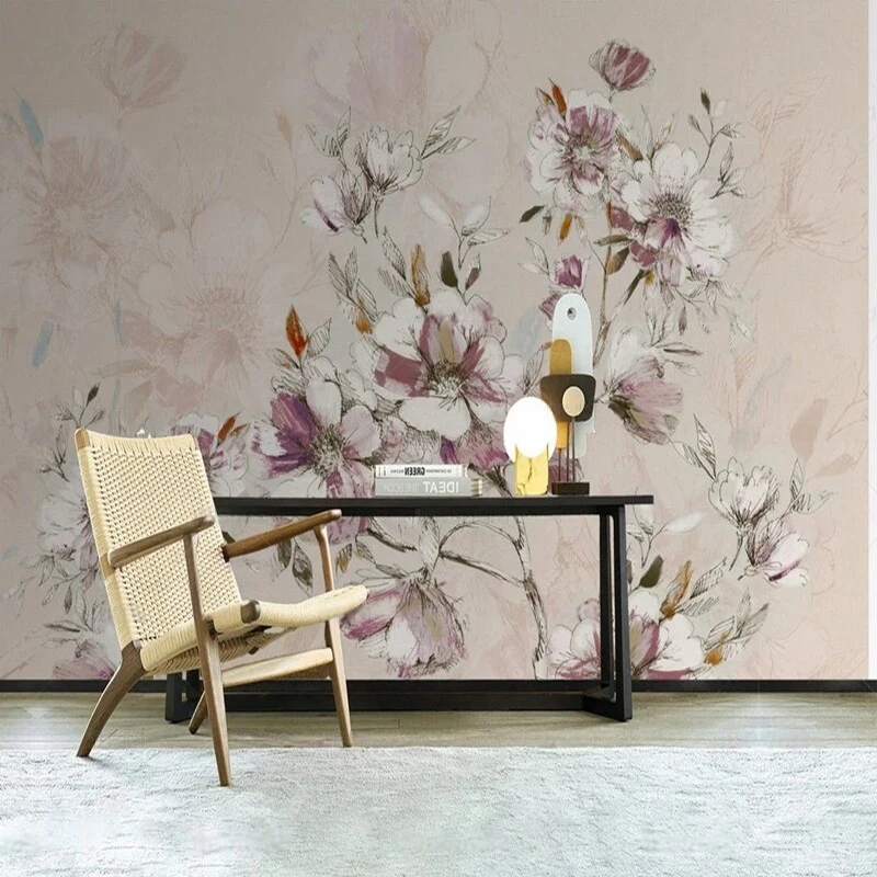 

Original pink-toned floral artistic conception landscape interior TV bedroom home decoration background wall paper