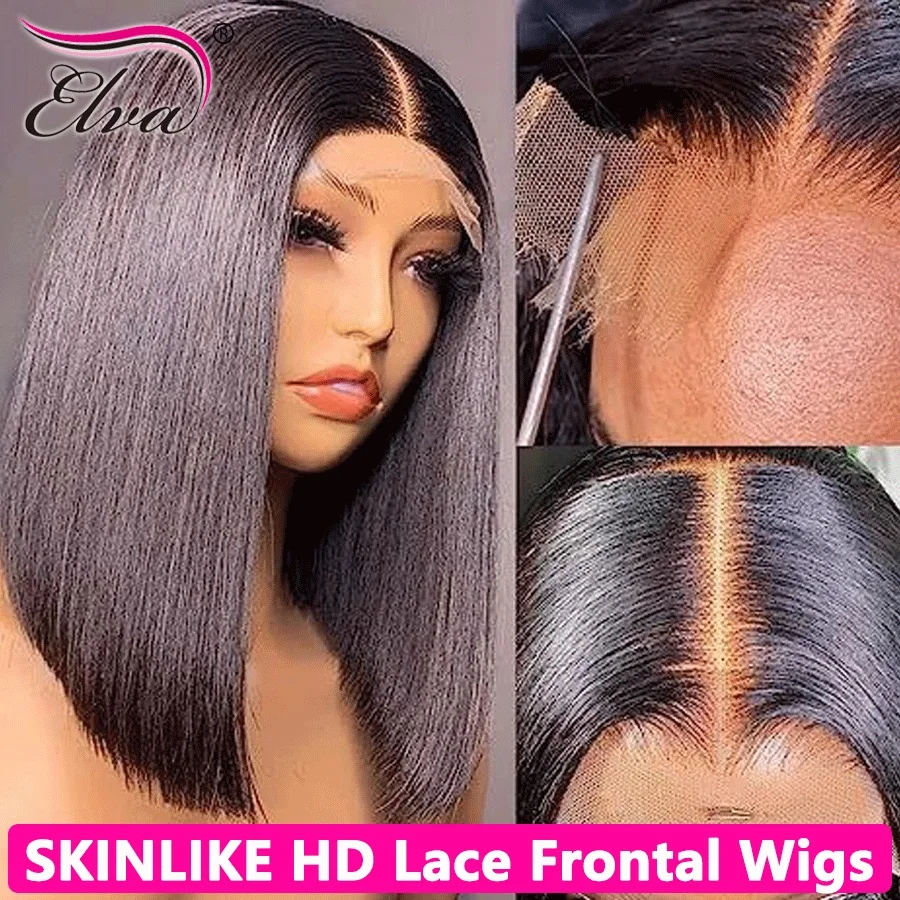 Wig rambut manusia renda depan 13x6 13x4 Wig renda penutup transparan 5x5 6x6 untuk wanita Wig Bob pendek Wig alami Lurus tulang Remy