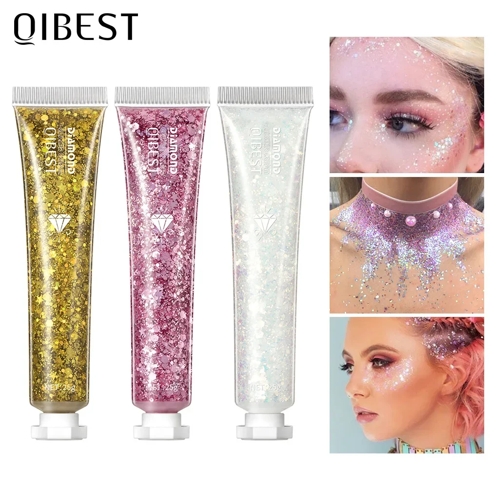 

QIBEST Flashing Eye Shadow Beautiful and Dreamy Sequin Cream Colorful Brightening Highlight Face Glitter Gel Stage DIY Makeup