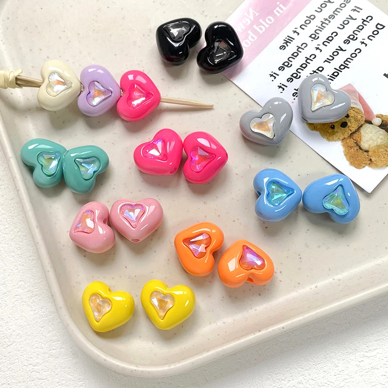 8 Pieces  Inlaid Zirconia Heart-shaped Acrylic Beads  DIY Creating Fashion Jewelry Discovering Necklace Bracelet Accessories