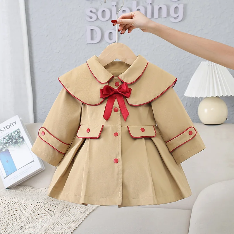 Girl Long-sleeved Bow Coat Spring Autumn Baby Infant Kids Children Windbreaker Contracted Leisure Jacket