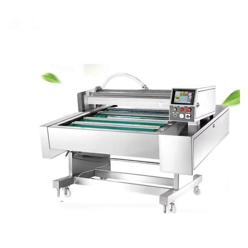 2026-Belt Type Rolling Continuous Stainless Steel Vacuum Sealer Case Packing Meat Fruit Efficient Meat Vacuum Sealing Machine