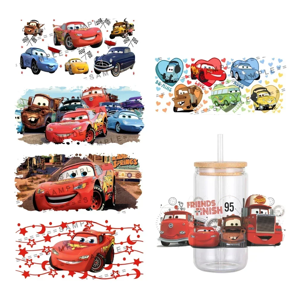 Disney Movie Cars Lightning McQueen UV DTF Transfer Sticker Waterproof Transfers Decals For 16oz Glass Cup Wrap Stickers