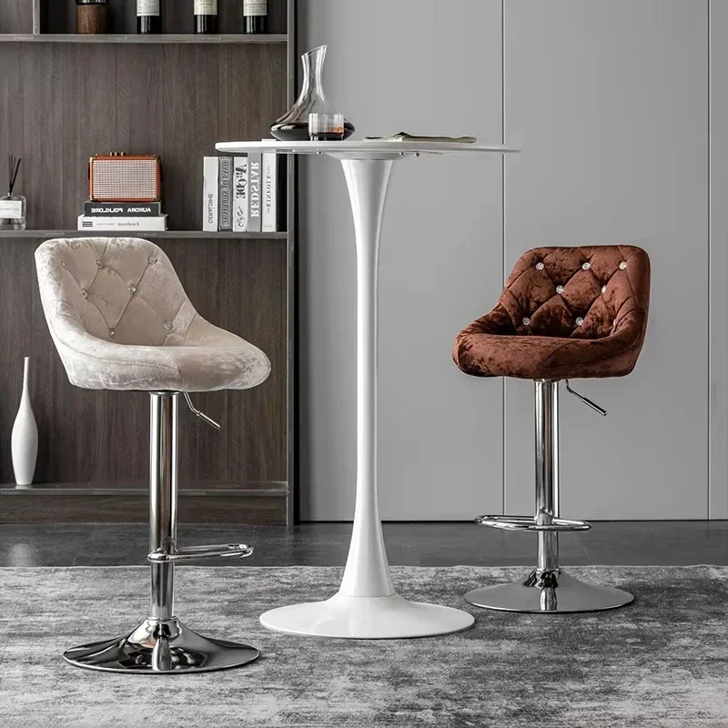 

Home Flannel Light Luxury Dining Chairs Bar Leisure High Stool Nordic Comfortable Creative Lifting Rotating Backrest Bar Chairs
