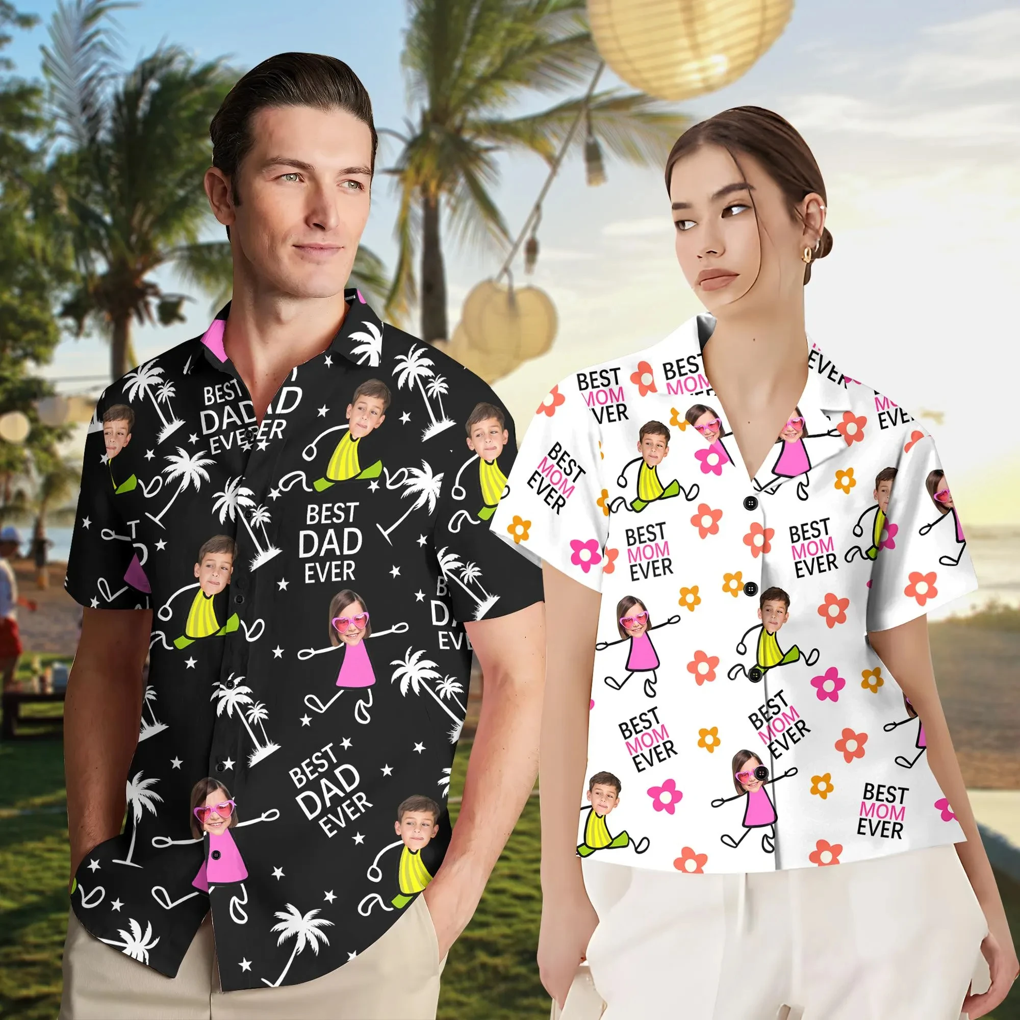 

Personalized Hawaiian Shirt with Face, Custom Photo Aloha Shirt, Father's Day Gift Best Mom Ever Family Matching Beach Shirts