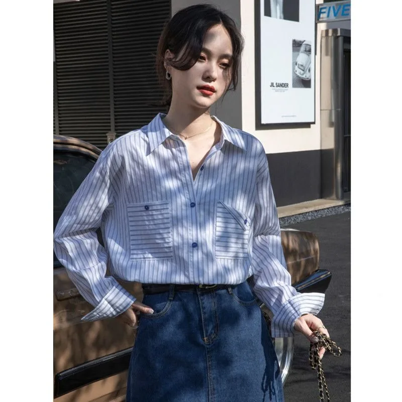 

Small Fresh Striped Shirt Women's Long-sleeved Spring Autumn 2025 New French Retro Top
