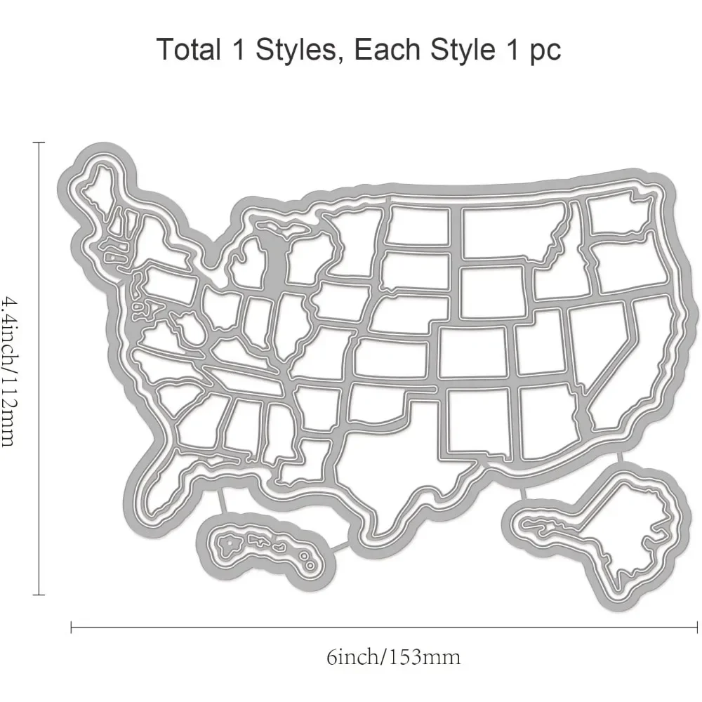종이 카드 만들기 장식용 금속 미국지도 다이 컷 엠보싱 스텐실 템플릿, 미국지도 커팅 다이, 1 세트