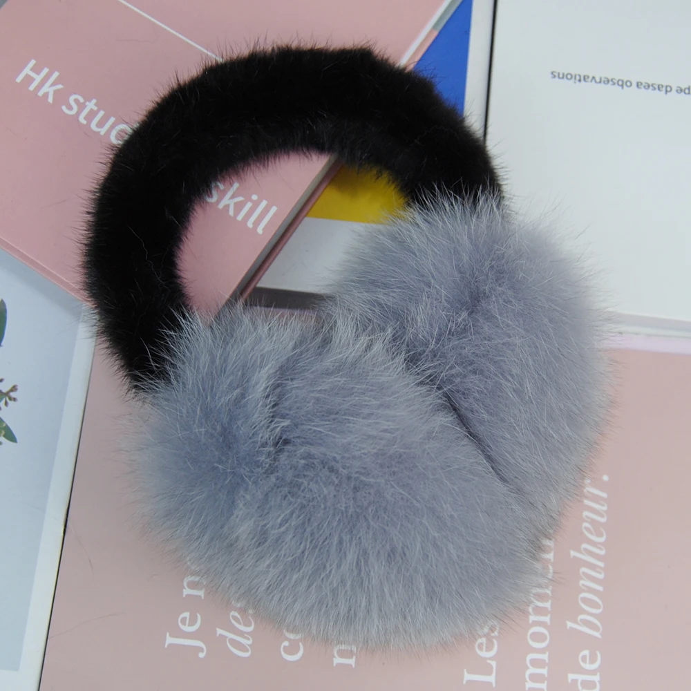 Ladies Luxurious Real Fur Earlaps 100% Natural Real Fox And Mink Fur Ear muffs Winter Warm Women Genuine Fluffy Fox Fur EarMuffs