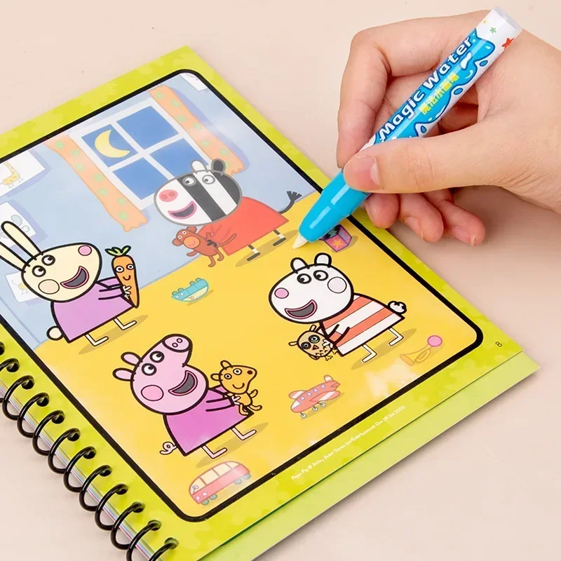 Libro de pintura al agua de Peppa Pig, tablero de dibujo lavable, grafiti claro, desarrollo de lluvia de ideas para bebés