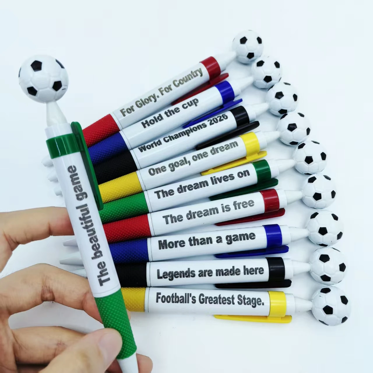 

10pcs World Cup-themed engraving pens, US-Mexico-Canada Friendship League phrase Ballpoint pens, football-shaped engraving pens