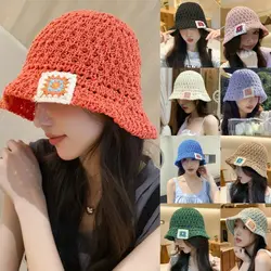 Breathable Sun Hats Cartoon Woven Knitted Sunshade Hat Literary Style Sun Protection Beach Hat Outdoor