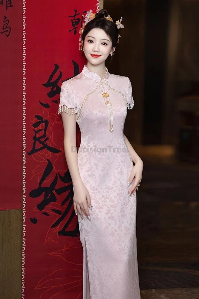 

2025 милый романтический розовый китайский наряд для невесты, молодежный темперамент, модный элитный Cheongsam, роскошное Ципао для вечеринки