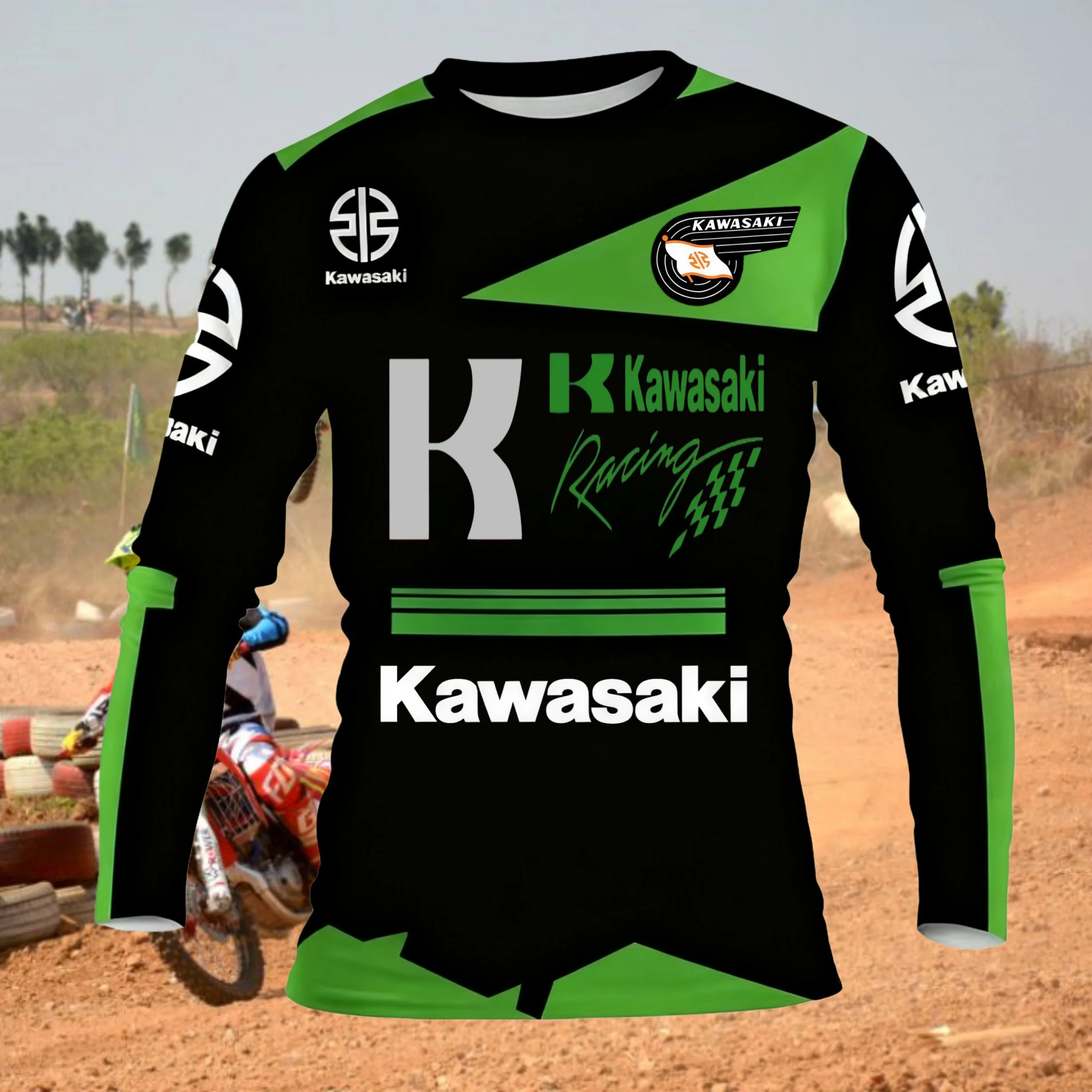 

Kawasaki 3D Printed Cycling Long Sleeved Top, Suitable for Free Motorcycle Riding, Off-road Sports, Breathable and Quick Drying
