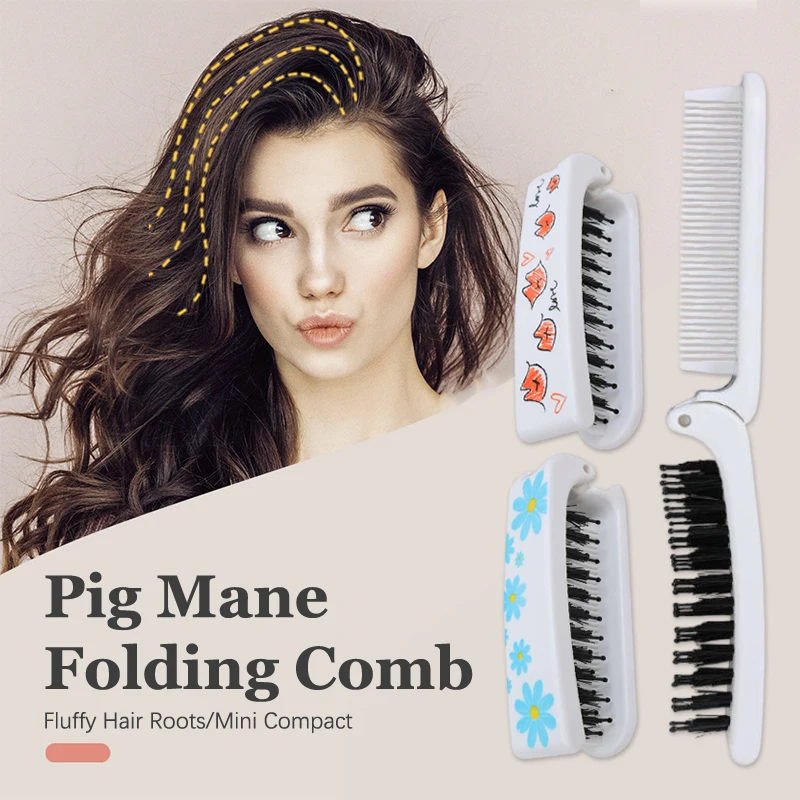

1pcs Mane Bristle Hair Brush White Foldable Portable Comb Pocket Collapsible Travel Massage Hair Styling Tool Salon Gift