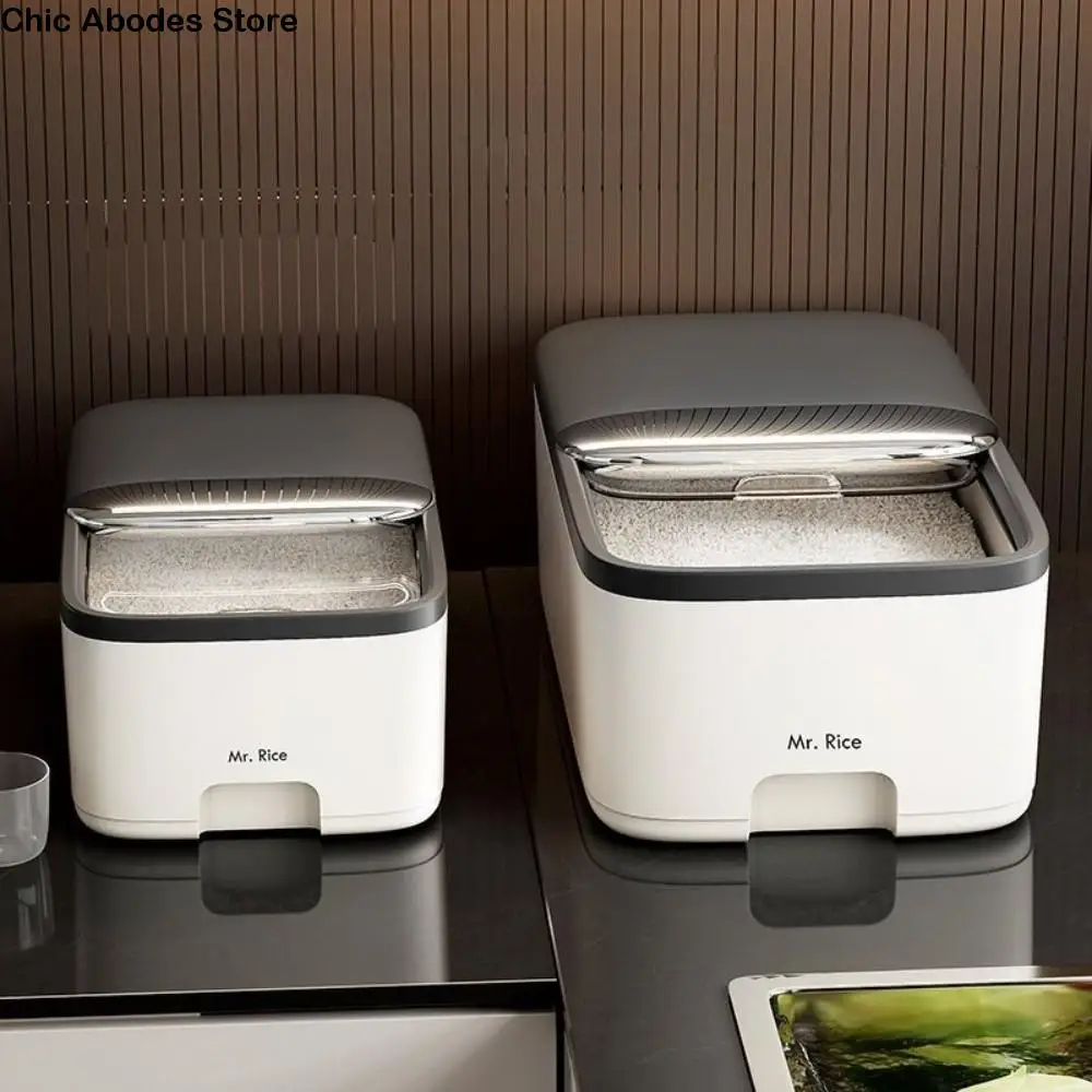 

Insect Proof Rice Storage Box Transparent Moisture Proof Rice Bucket Sliding Cover Large Capacity Grain Dispenser Kitchen