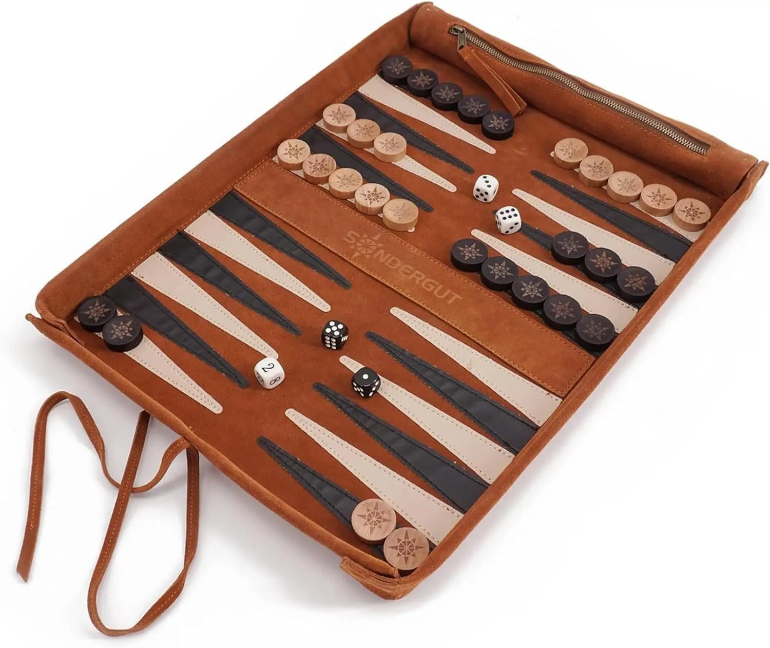 

Roll-Up Portable Backgammon Set with Pop-Up Field, Travel Game for RV Cruise Airplane Camping