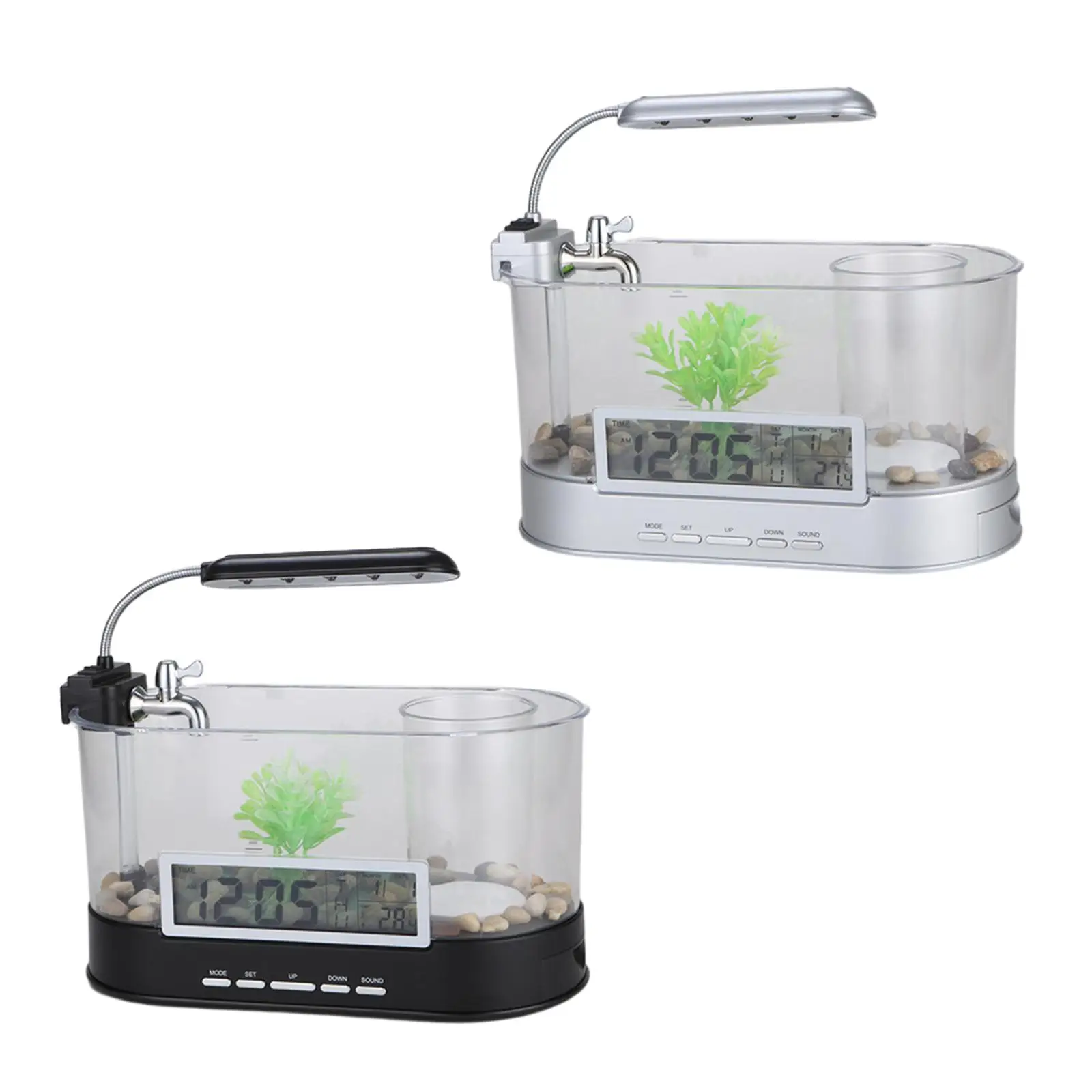 Fish Tank LED Lighting Pump Multi Functions with Water Leach Mini Aquarium Fish Bowl for Small Fish Reptile Goldfish Turtle Home