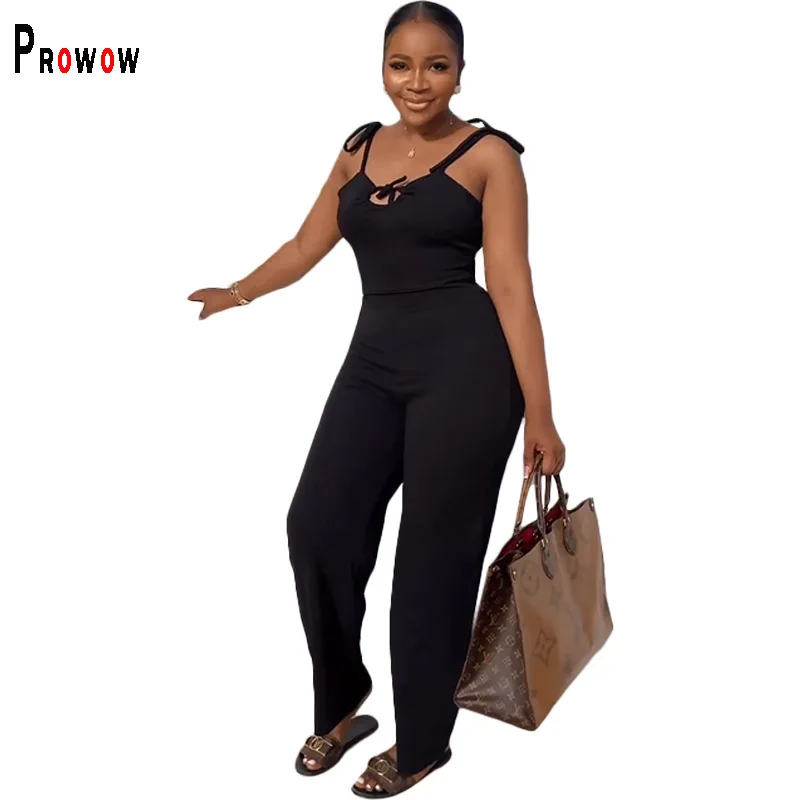 Prowow Fashion One-piece Women Jumpsuits Adjustable Shoulder Strap Solid Color Romper for Lady 2024 New Basic Female Clothing