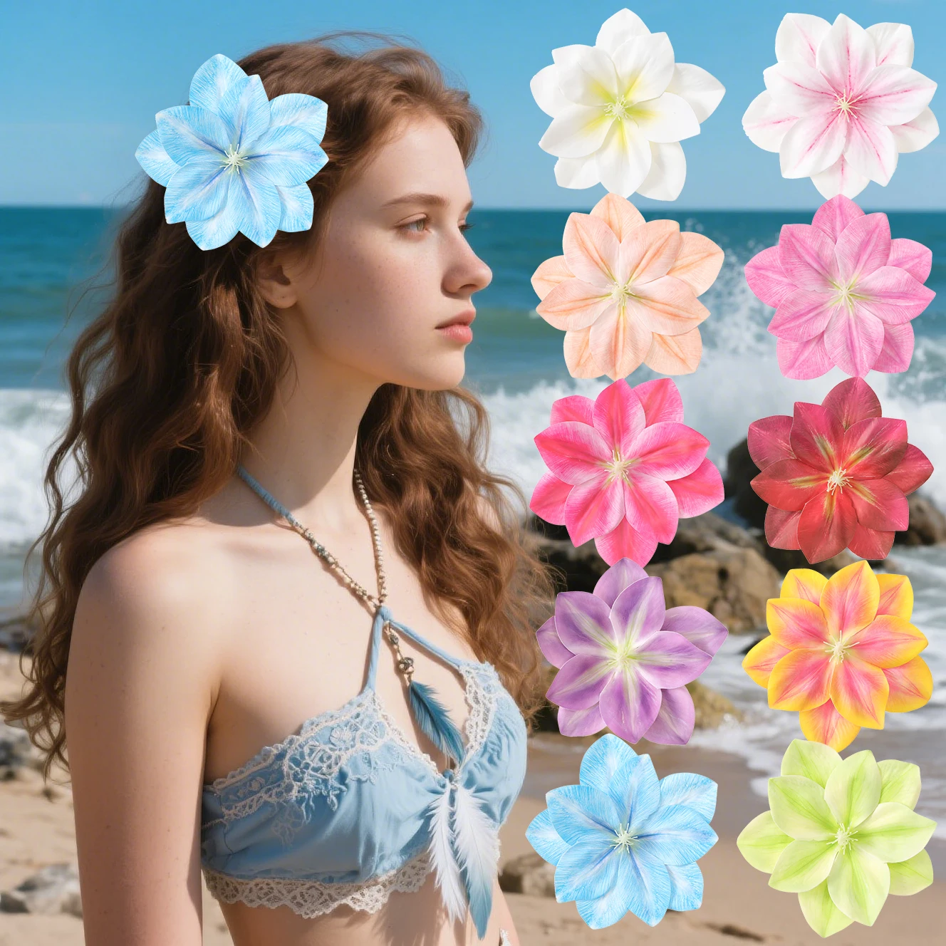 

10PCs Double-layer Lily Duckbill Hairpin Artificial Floral Hair Clips Valentine Headwear Girl Hair Accessories Festival Gift