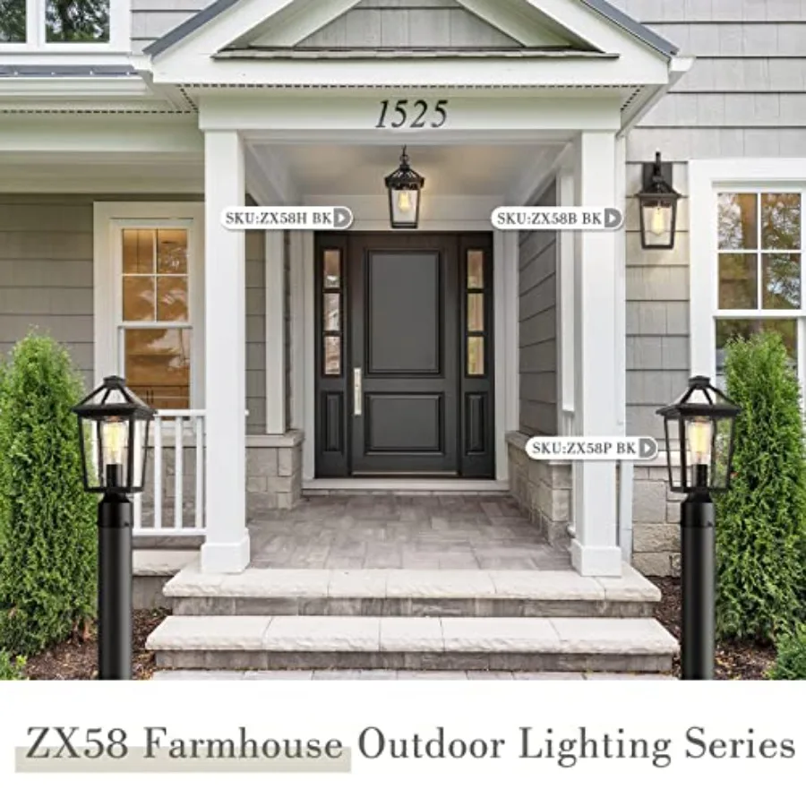 Farmhouse Outdoor Ceiling Hanging Light, 12 Inch Industrial Pendant Light Fixture for Front Porch, Die-Cast Aluminum in Black F