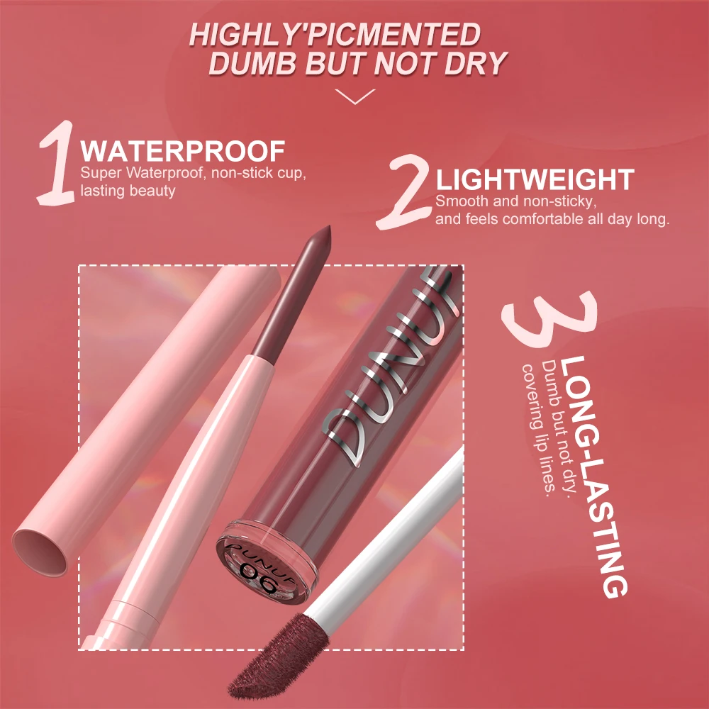 DUNUF Lip Gloss Lip Liner Set Set da 2 pezzi Durevole Facile da colorare Tazza antiaderente impermeabile Set di lucidalabbra opaco resistente al sudore