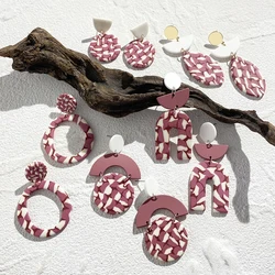 AENSOA Summer Outdoor Earrings For Women Trendy Warm Color Series Handmade Polymer Clay Geometry Jewelry Party Eardrop INS