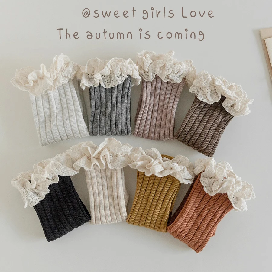 

Кружевные носки принцессы для девочек от 1 до 8 лет, детские гольфы с оборками, хлопковые детские чулки, однотонные детские теплые носки