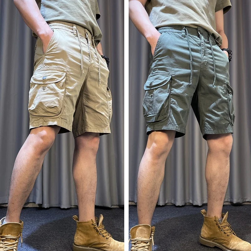 

Summer Men's Casual Cotton Workwear orts Loose Fit Five-ket Vintage Design American Sle Versatile Mid-Length Pants