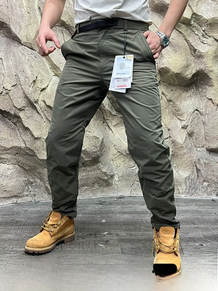 

Thiened Waterproof Heat Absorbing Fce Men's Winter Outdoor Casual Pants Belted Trousers Polyester Fiber Straight Leg