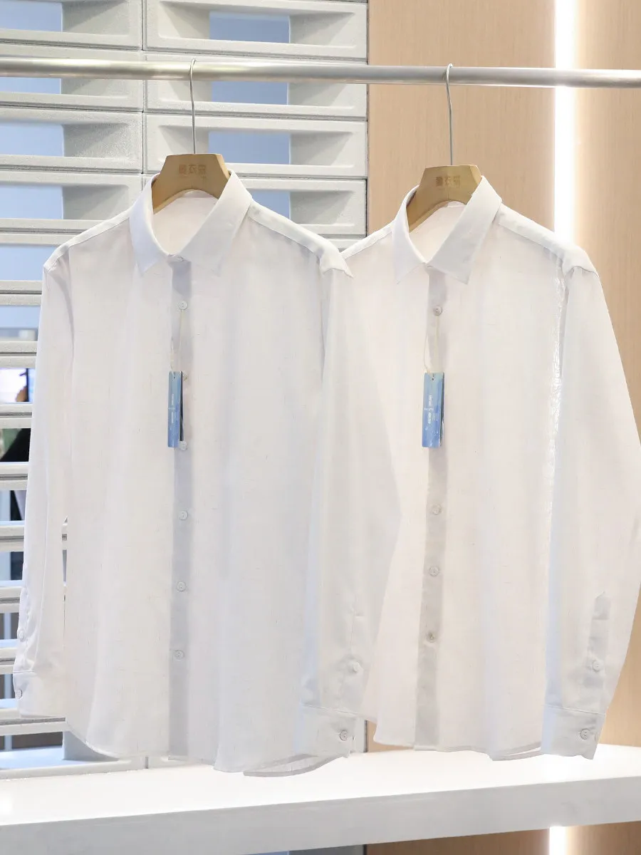 

Italian Luxury Linen irt Men's Long Sve Wior Collar Anti-Wrinkle Cool Sensation Spring Summer Classic Fit Stand pe