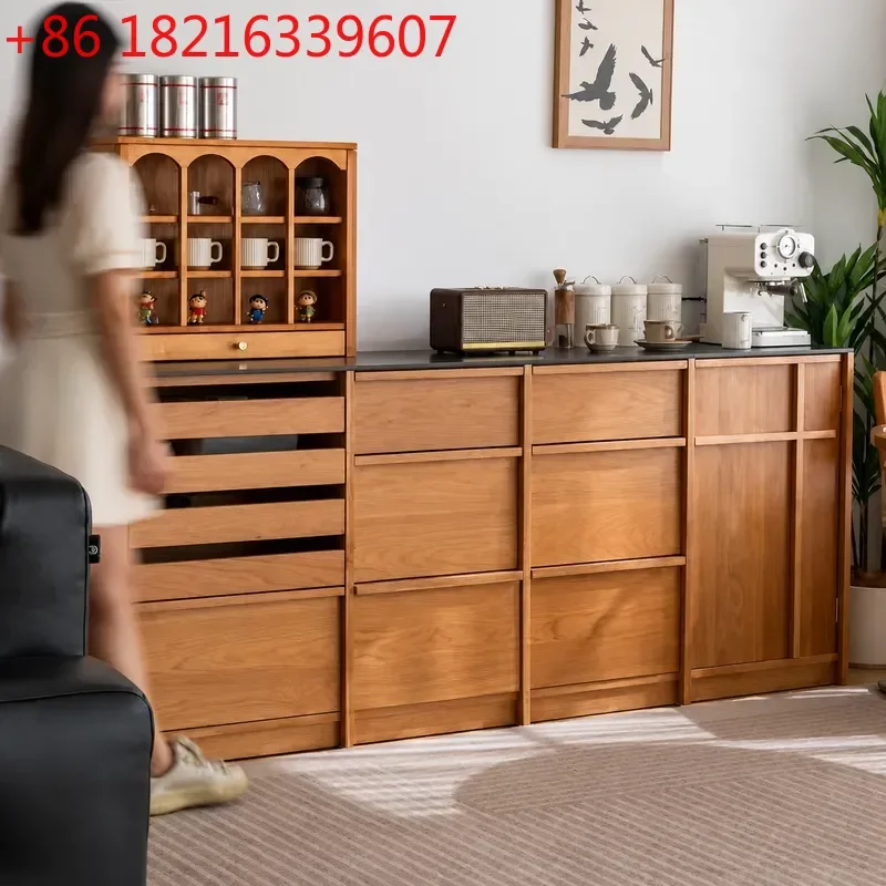 YAO Nordic Solid Wood Side Cabinet Cherry Wood Kitchen Storage Locker Island Desk with Drawers for Dining Room Restaurant Home