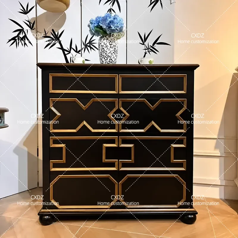 Retro Neoclassical Entrance Cabinet Living Room Storage Locker Decorative Sideboard Old Painted Finish Dining Room Furniture