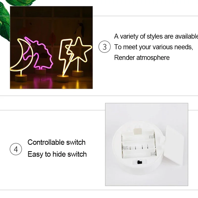 Rainbow Neon LED Night Light Battery Powered Desktop Night Lamp for Bedroom Wedding Gift Kids Birthday Party Ambiance Decoration