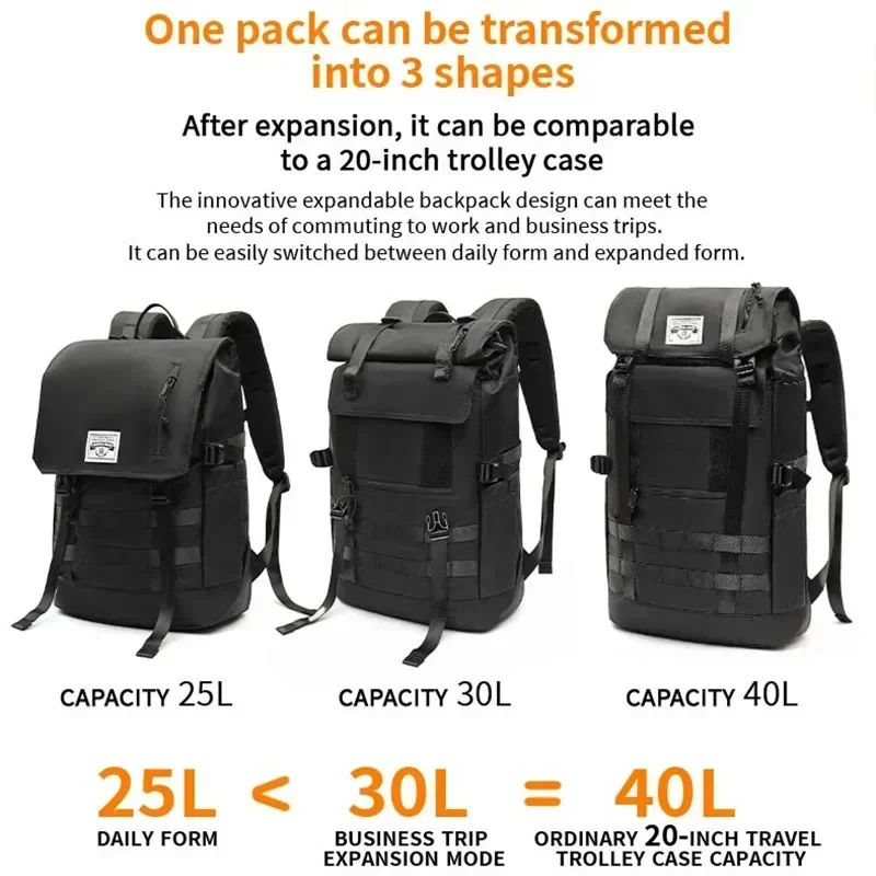 Quality 3in1 Convertible Expand Waterproof Large Capacity Sports Travel Backpack Men Roll Top 17 Inch Anti-Theft Laptop Backpack