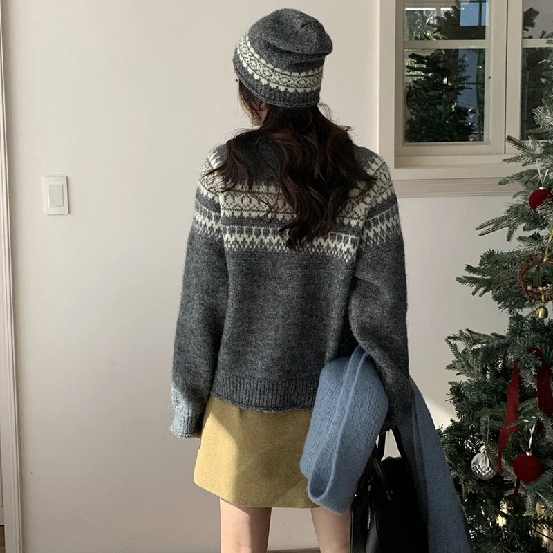 เสื้อคาร์ดิแกนลำลองมีหมวก คอกลม แขนยาว ลายพิมพ์ สำหรับผู้หญิง เสื้อโค้ทถักแฟชั่น ฤดูใบไม้ร่วง ฤดูหนาว สไตล์หรูหรา เสื้อถักสำหรับฤดูใบไม้ร่วง